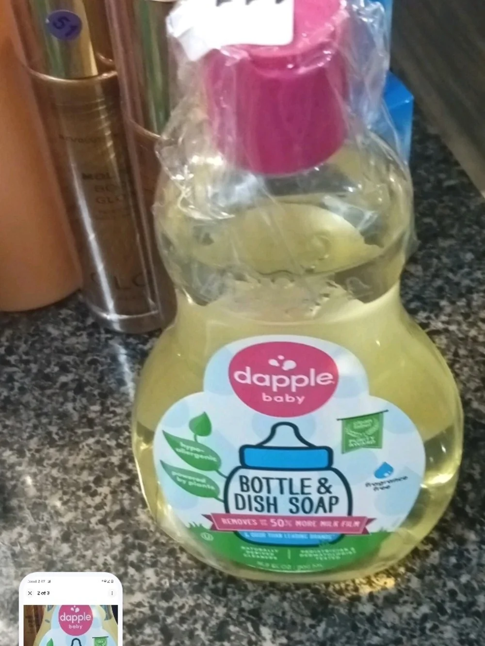 Apple Dapple Baby Bottle & Dish Soap - Yellow with Pink Cap